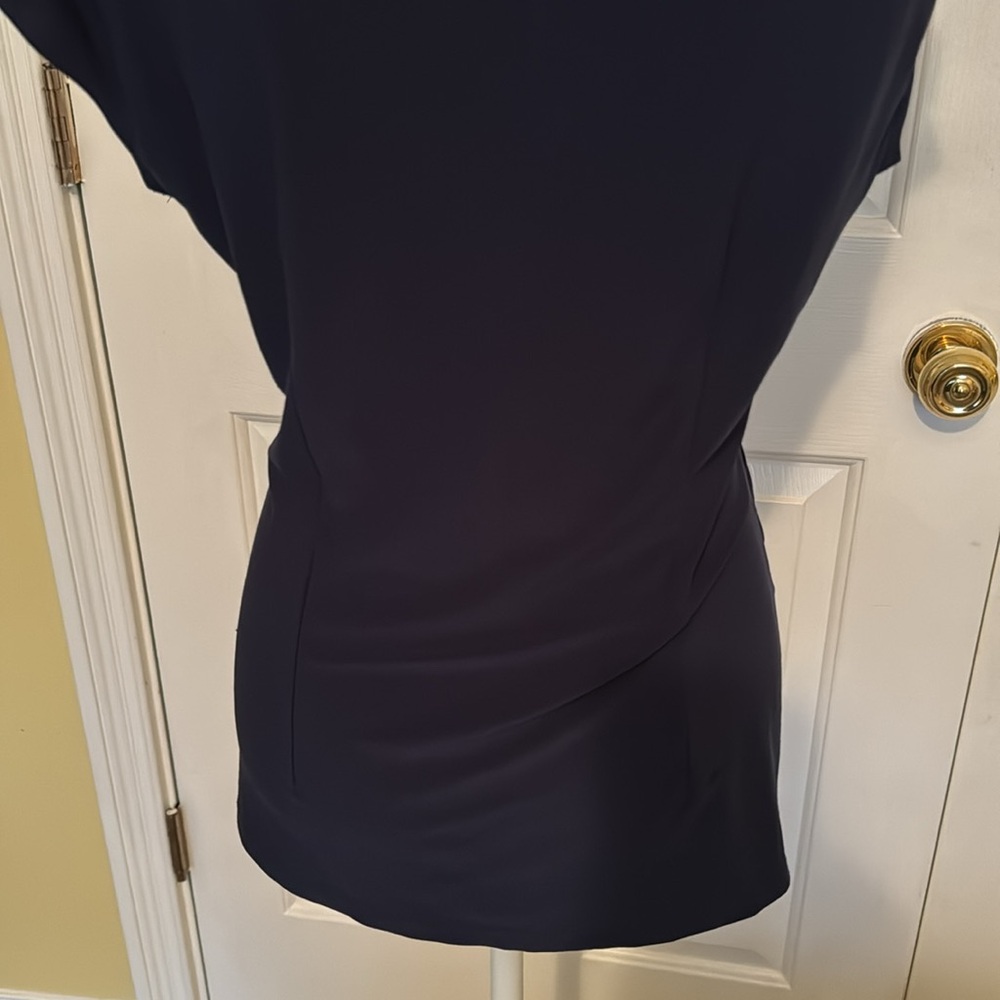 Classic Ruched V-Neck Women’s Top in Navy - Picture 7 of 8